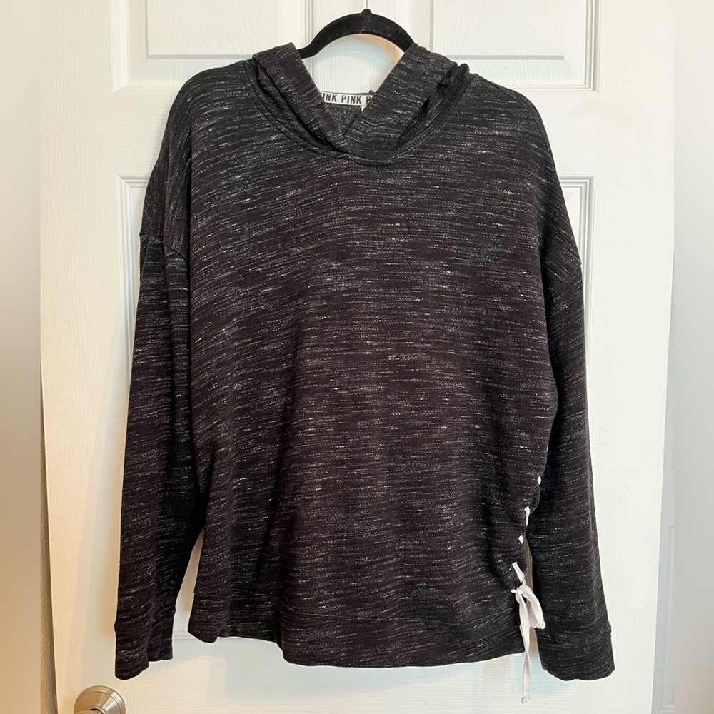 Victoria's Secret Pink Side Lace-Up Pullover Sweatshirt Hoodie Slouchy Marl Lg